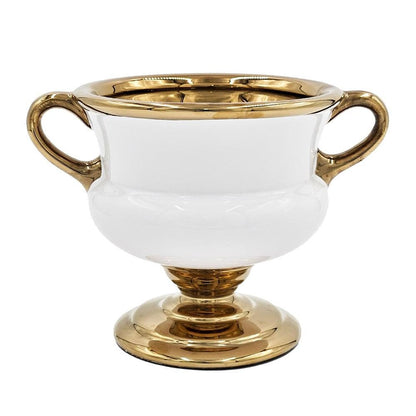 7" White And Gold Ceramic Amphora Urn HomeRoots