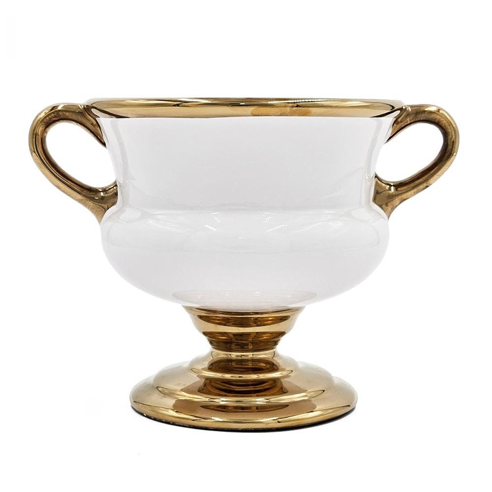 7" White And Gold Ceramic Amphora Urn HomeRoots