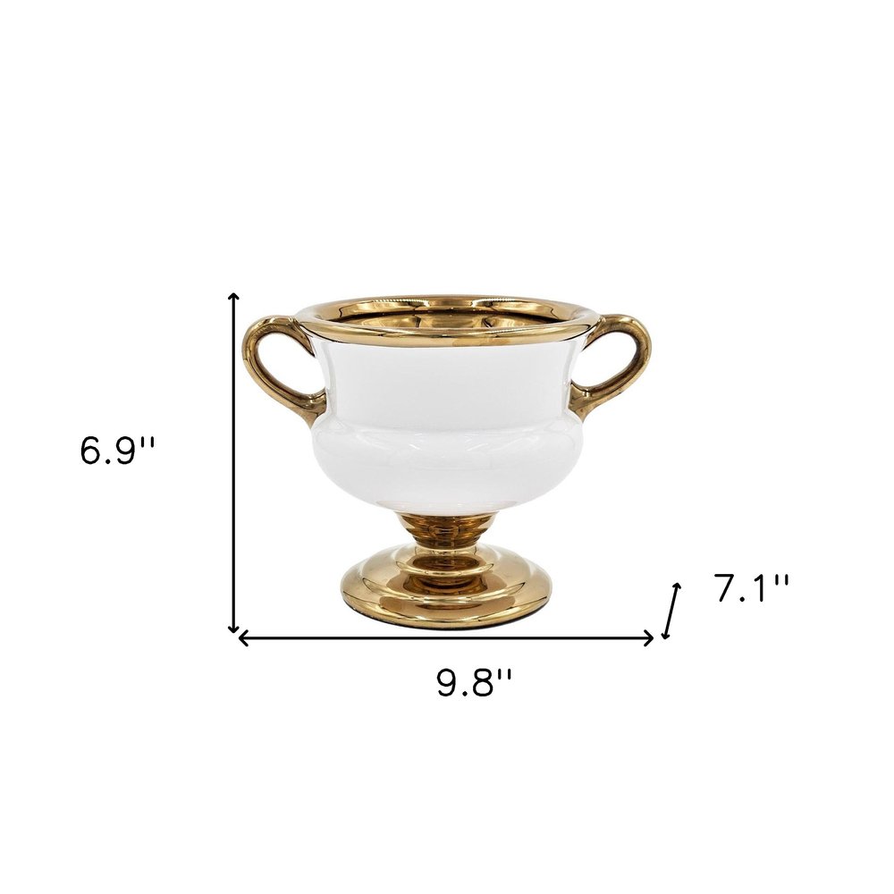 7" White And Gold Ceramic Amphora Urn HomeRoots