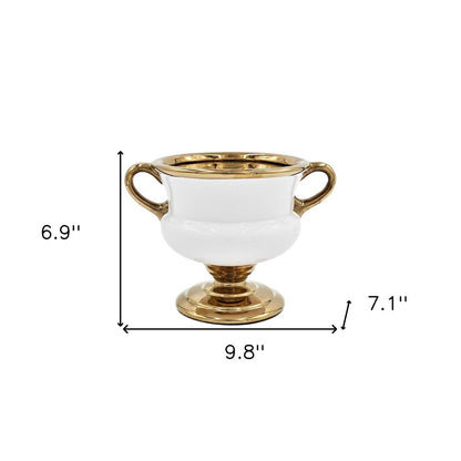 7" White And Gold Ceramic Amphora Urn HomeRoots