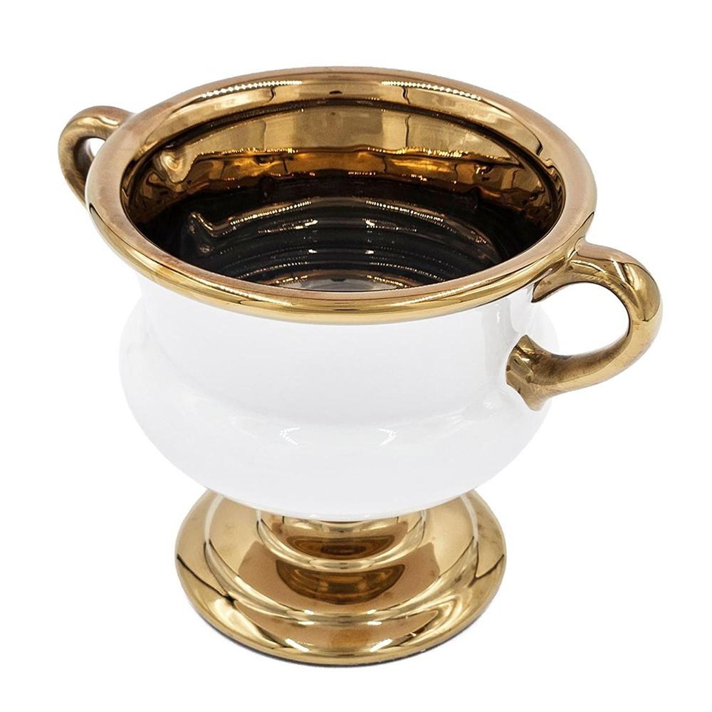 7" White And Gold Ceramic Amphora Urn HomeRoots