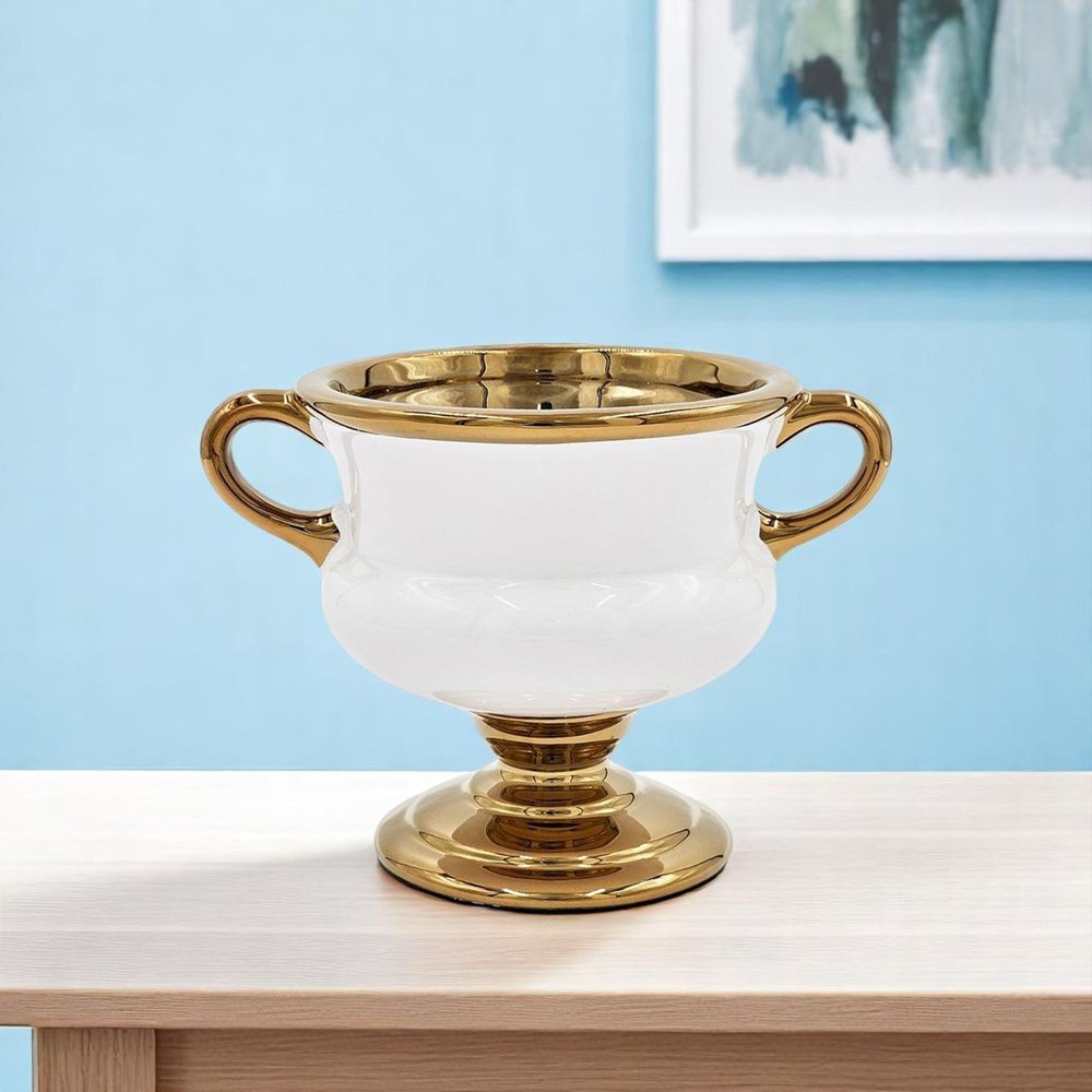 6" White And Gold Amphora Ceramic Table Vase HomeRoots