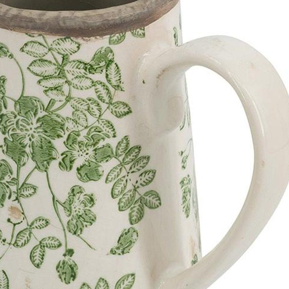 7" Green And White Leaf Ceramic Round Jug Vase HomeRoots