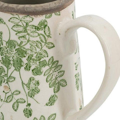7" Green And White Leaf Ceramic Round Jug Vase HomeRoots