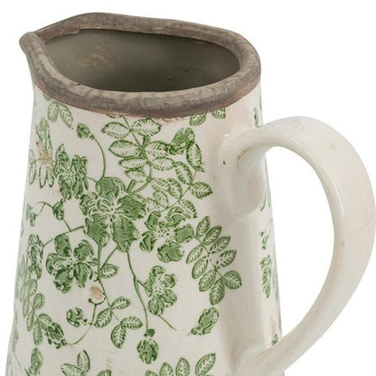 7" Green And White Leaf Ceramic Round Jug Vase HomeRoots