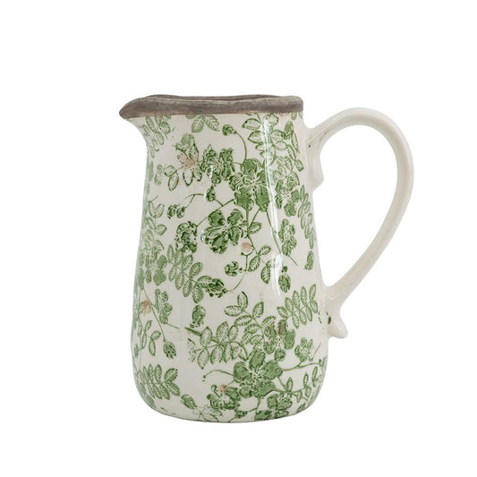 7" Green And White Leaf Ceramic Round Jug Vase HomeRoots