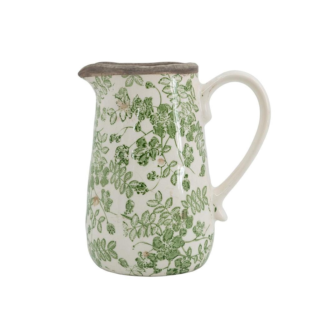 7" Green And White Leaf Ceramic Round Jug Vase HomeRoots