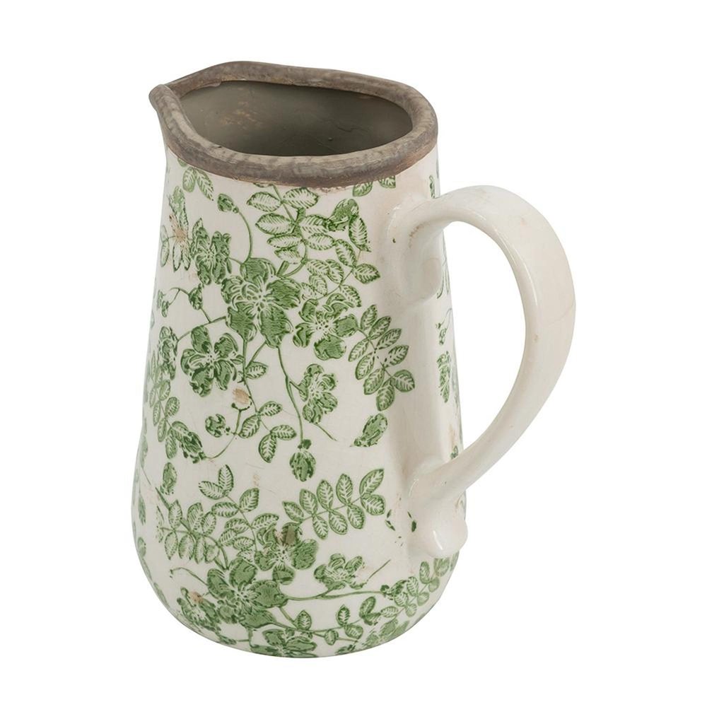 7" Green And White Leaf Ceramic Round Jug Vase HomeRoots