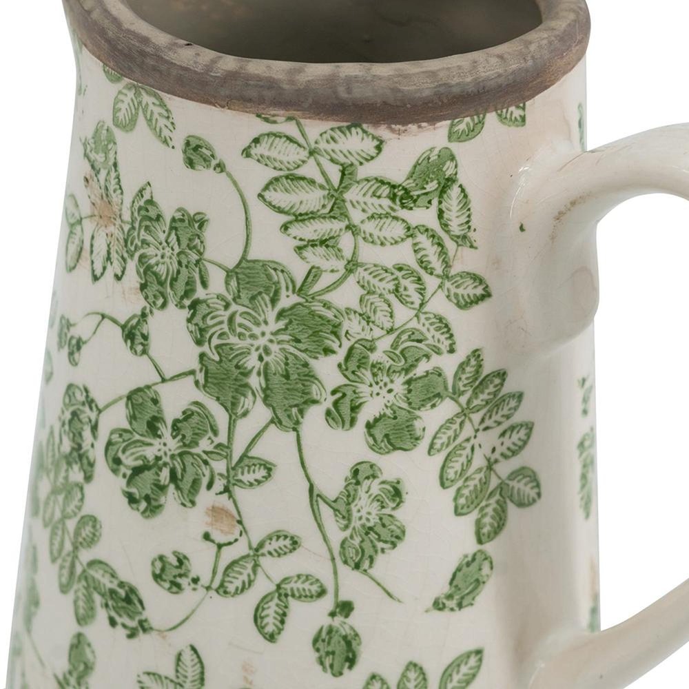 7" Green And White Leaf Ceramic Round Jug Vase HomeRoots