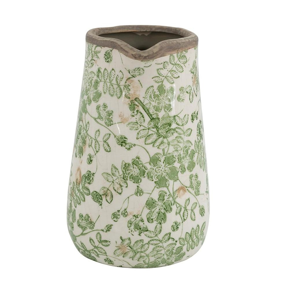 7" Green And White Leaf Ceramic Round Jug Vase HomeRoots