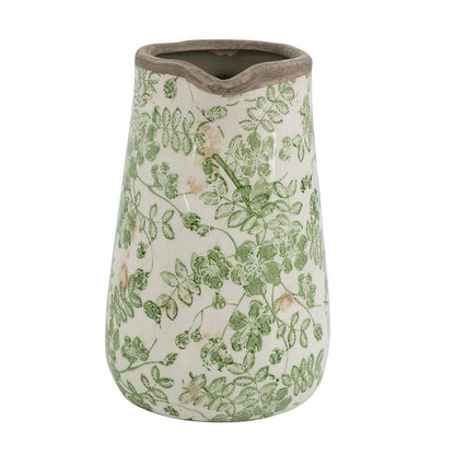 7" Green And White Leaf Ceramic Round Jug Vase HomeRoots