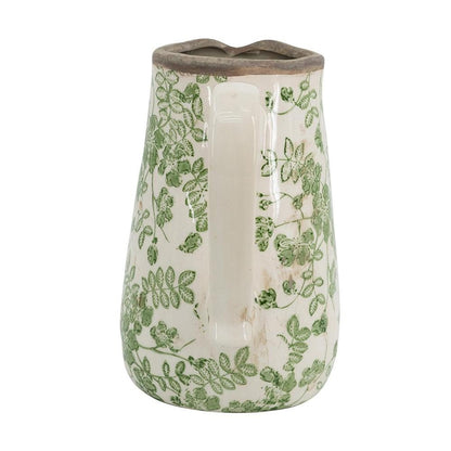 7" Green And White Leaf Ceramic Round Jug Vase HomeRoots