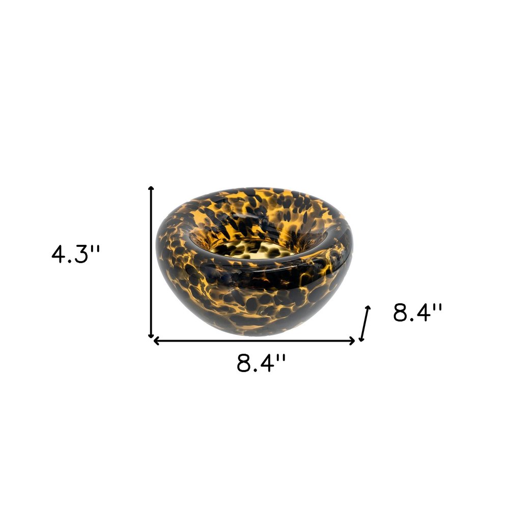 4" Amber And Black Cheetah Animal Print Glass Round Table Vase HomeRoots