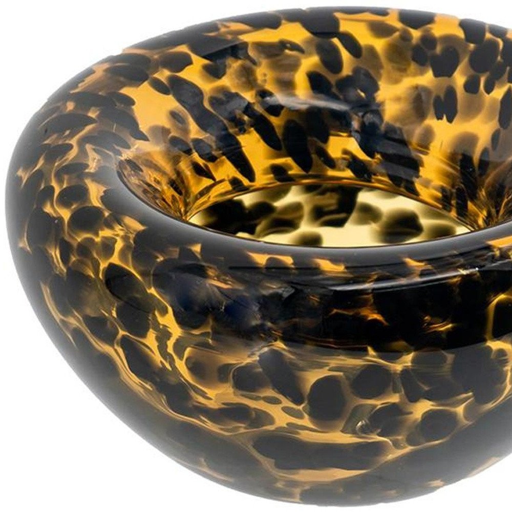 4" Amber And Black Cheetah Animal Print Glass Round Table Vase HomeRoots