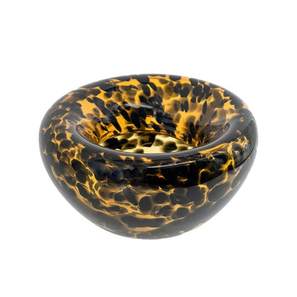 4" Amber And Black Cheetah Animal Print Glass Round Table Vase HomeRoots