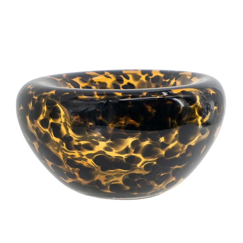 4" Amber And Black Cheetah Animal Print Glass Round Table Vase HomeRoots