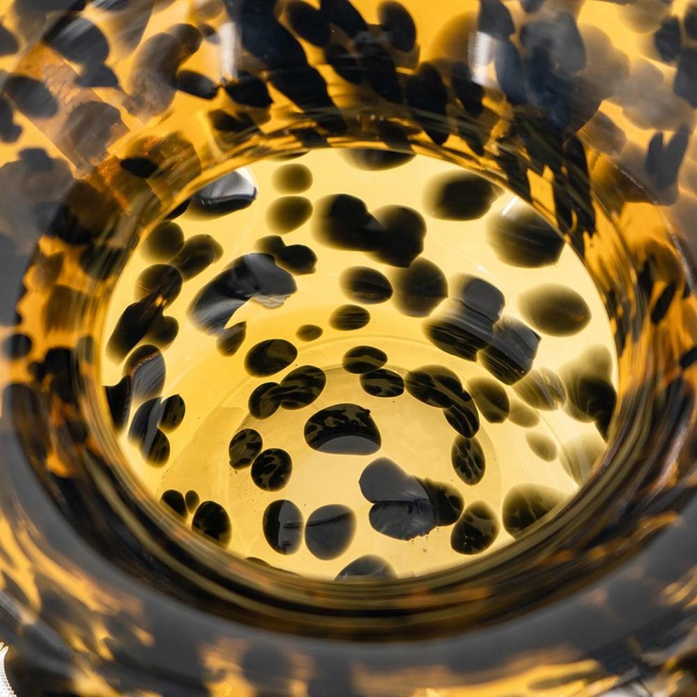 4" Amber And Black Cheetah Animal Print Glass Round Table Vase HomeRoots