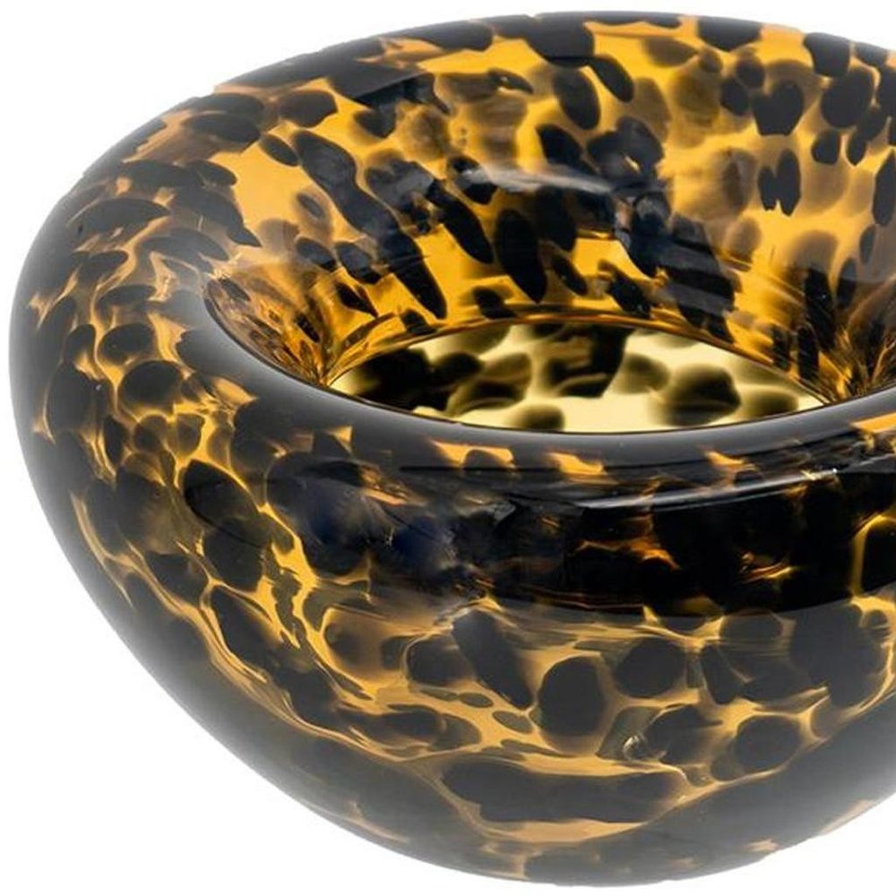 4" Amber And Black Cheetah Animal Print Glass Round Table Vase HomeRoots