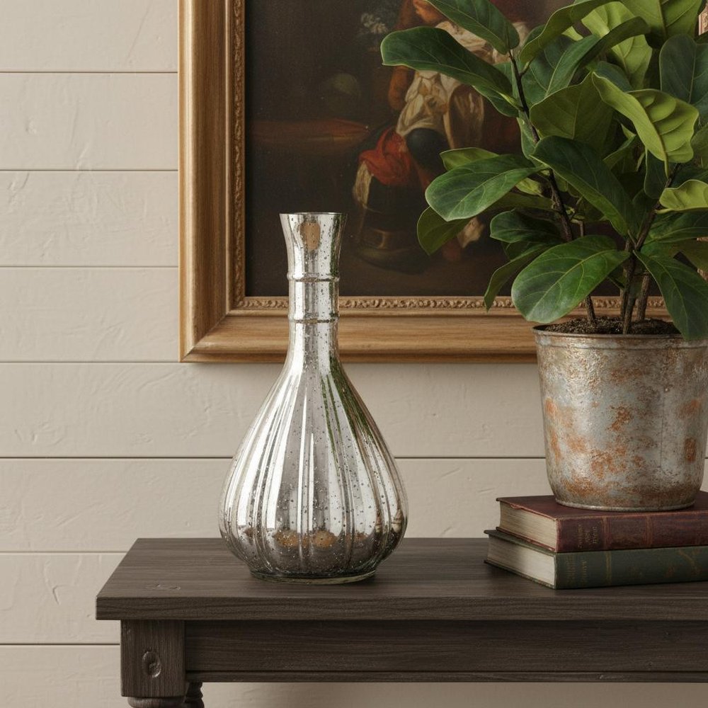 10" Antiqued Silver Glass Round Table Vase HomeRoots