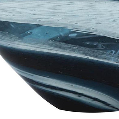 12" Blue And White Glass Swirl Stripe Oval Centerpiece Bowl HomeRoots