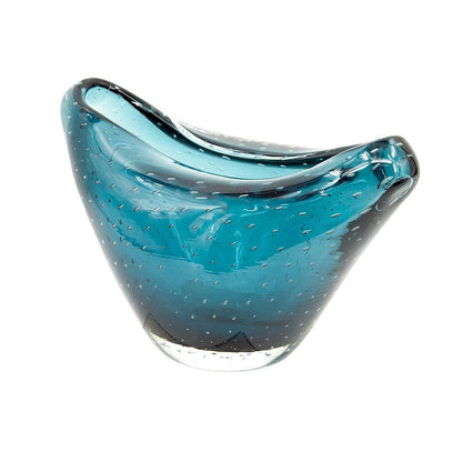 11" Turquoise Glass Wavy Edge Oval Centerpiece Bowl HomeRoots