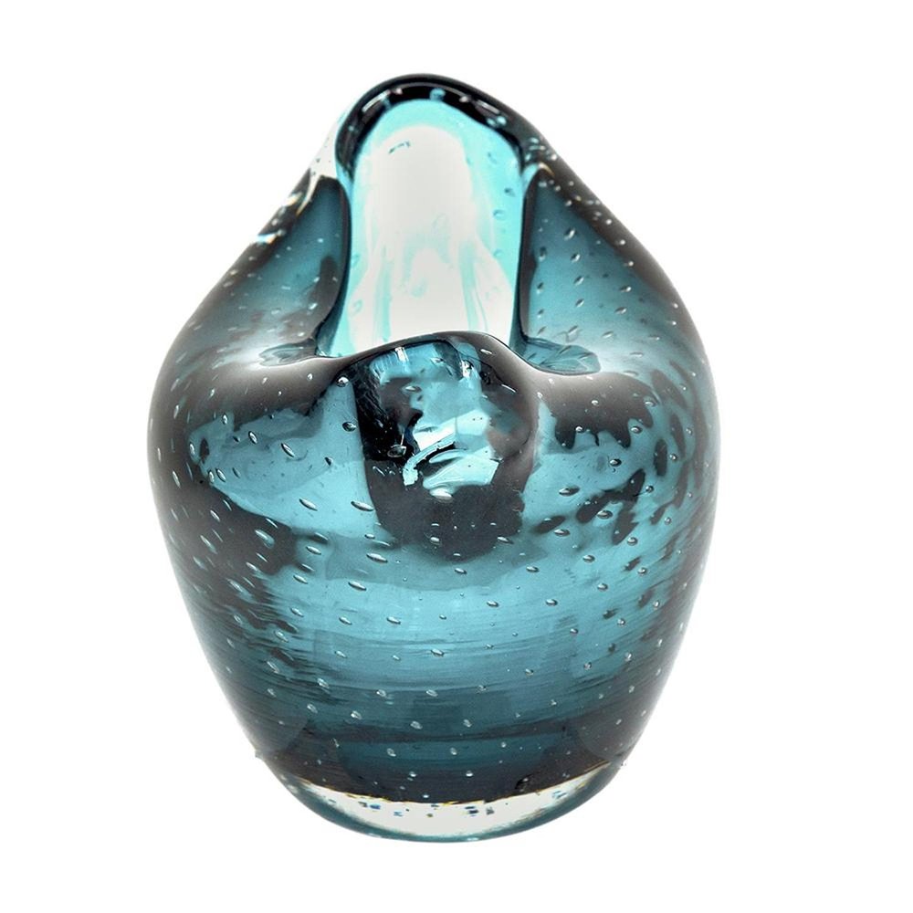 11" Turquoise Glass Wavy Edge Oval Centerpiece Bowl HomeRoots