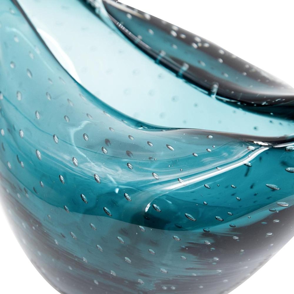 11" Turquoise Glass Wavy Edge Oval Centerpiece Bowl HomeRoots