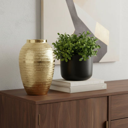 13" Gold Hammered Aluminum Urn Table Vase HomeRoots