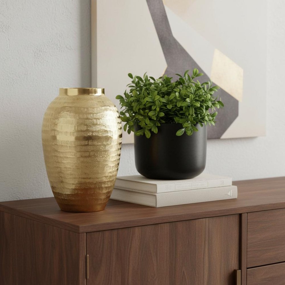 13" Gold Hammered Aluminum Urn Table Vase HomeRoots