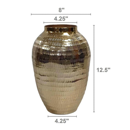 13" Gold Hammered Aluminum Urn Table Vase HomeRoots