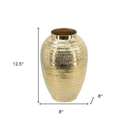 13" Gold Hammered Aluminum Urn Table Vase HomeRoots