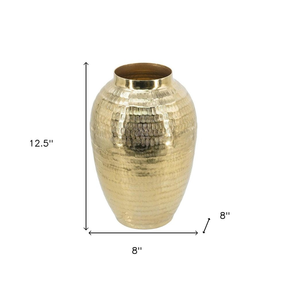 13" Gold Hammered Aluminum Urn Table Vase HomeRoots