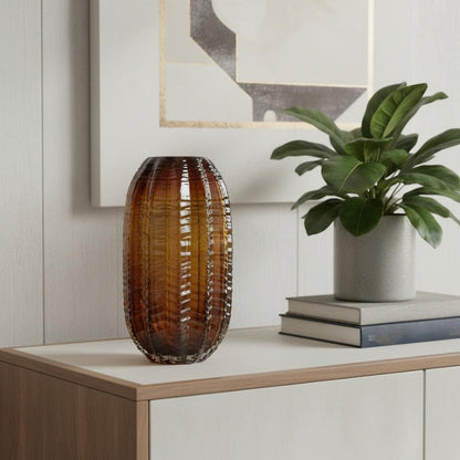 11" Burnt Umber Glass Textured Round Table Vase HomeRoots