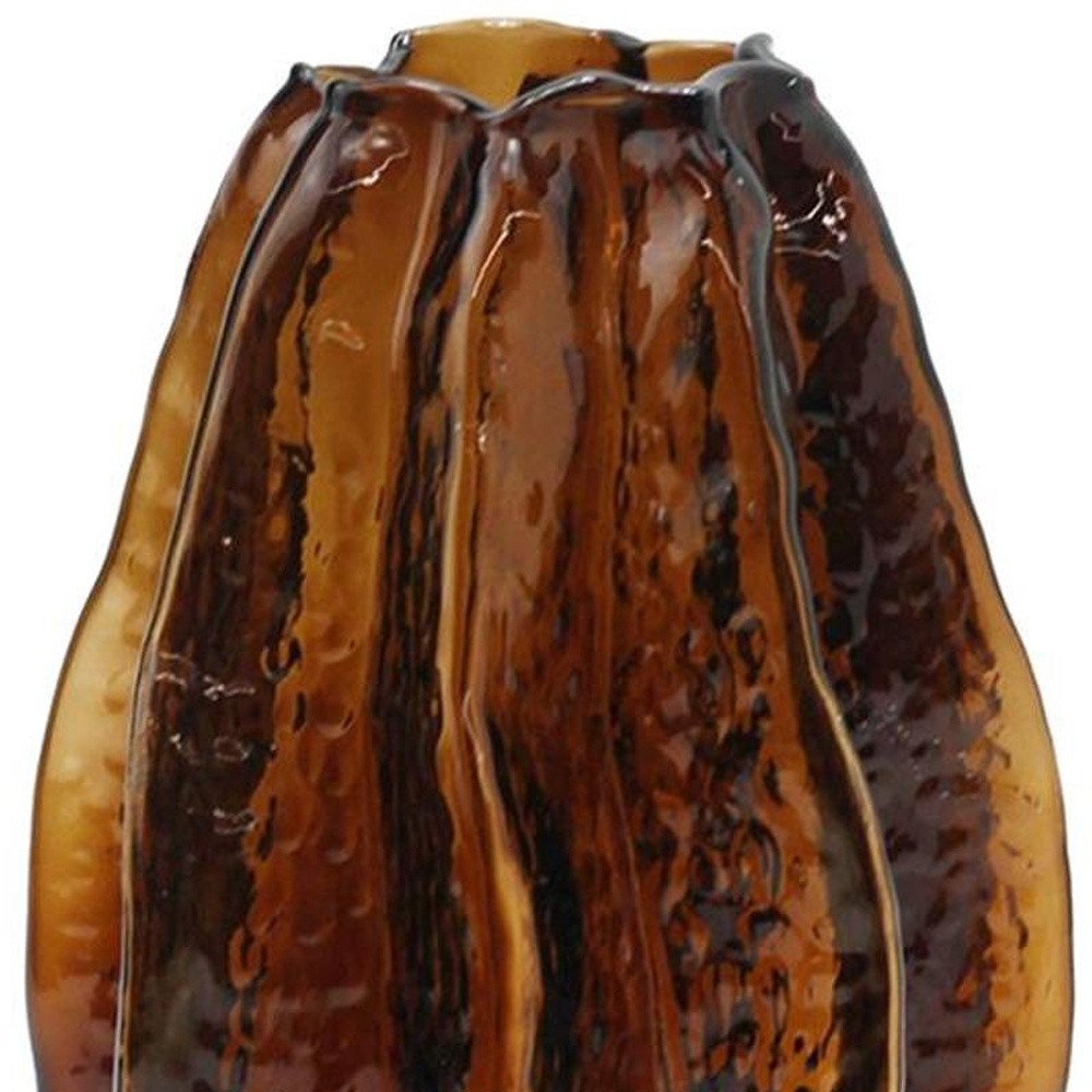 8" Burnt Umber And Black Glass Textured Wavy Table Vase HomeRoots