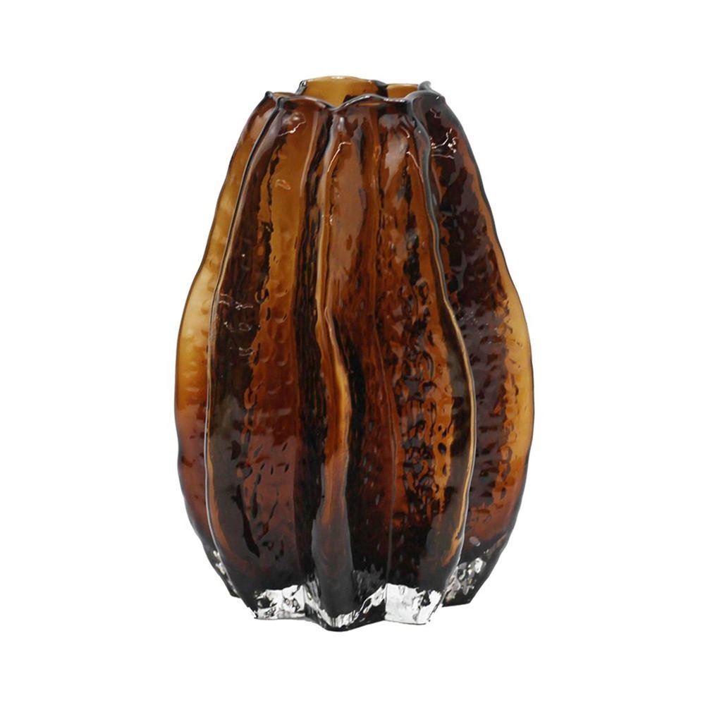 8" Burnt Umber And Black Glass Textured Wavy Table Vase HomeRoots