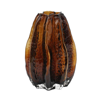 8" Burnt Umber And Black Glass Textured Wavy Table Vase HomeRoots