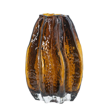 8" Burnt Umber And Black Glass Textured Wavy Table Vase HomeRoots