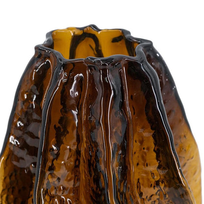 8" Burnt Umber And Black Glass Textured Wavy Table Vase HomeRoots