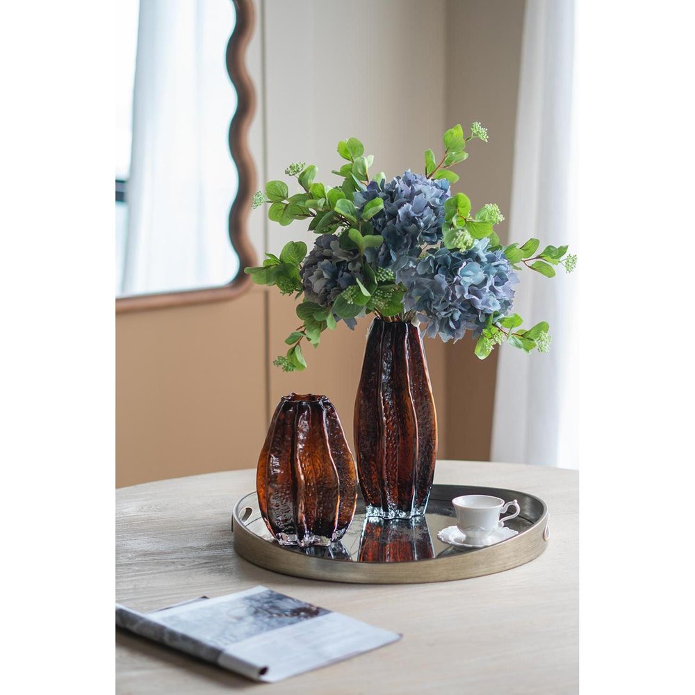 8" Burnt Umber And Black Glass Textured Wavy Table Vase HomeRoots