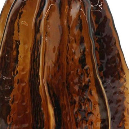 8" Burnt Umber And Black Glass Textured Wavy Table Vase HomeRoots