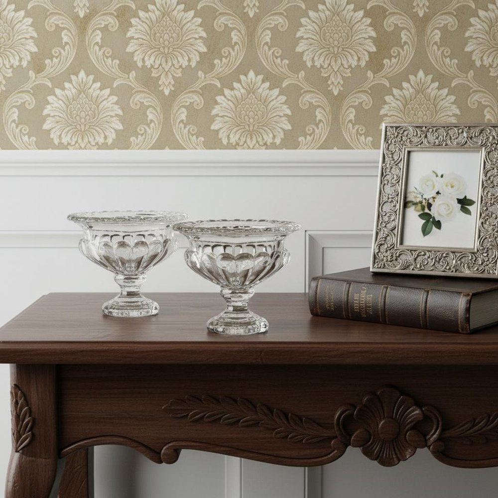 Set of Two Clear Glass Round Bowl Table Vases HomeRoots