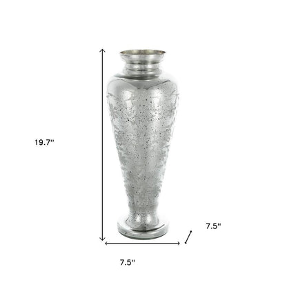 20" Antiqued Silver Etched Floral Glass Round Table Vase HomeRoots