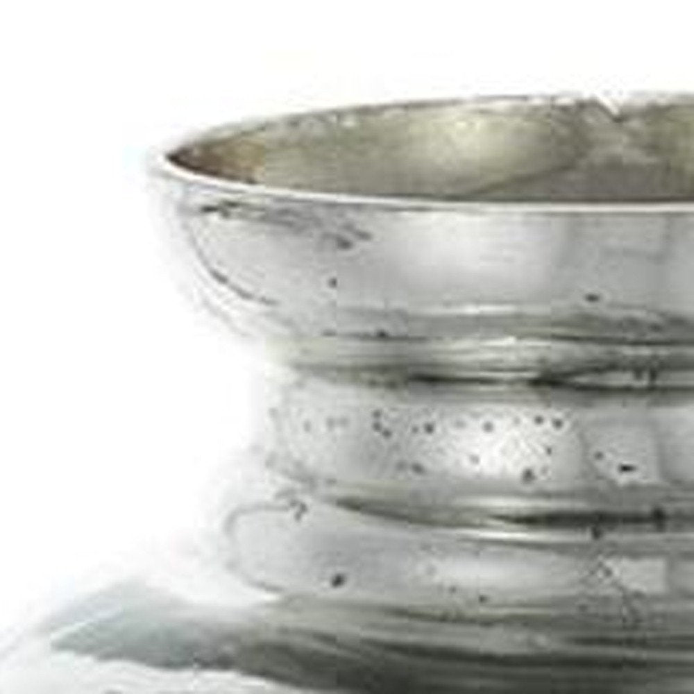 20" Antiqued Silver Etched Floral Glass Round Table Vase HomeRoots