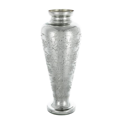 20" Antiqued Silver Etched Floral Glass Round Table Vase HomeRoots