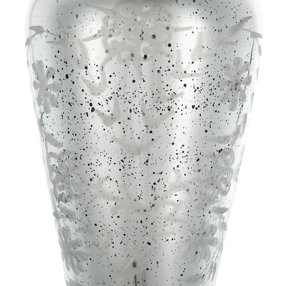 20" Antiqued Silver Etched Floral Glass Round Table Vase HomeRoots
