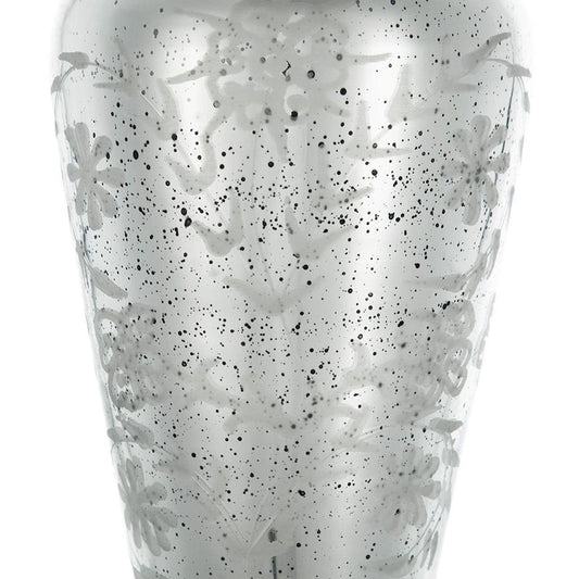 20" Antiqued Silver Etched Floral Glass Round Table Vase HomeRoots
