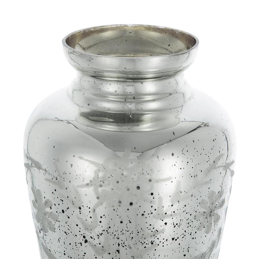 20" Antiqued Silver Etched Floral Glass Round Table Vase HomeRoots