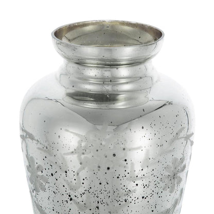 20" Antiqued Silver Etched Floral Glass Round Table Vase HomeRoots