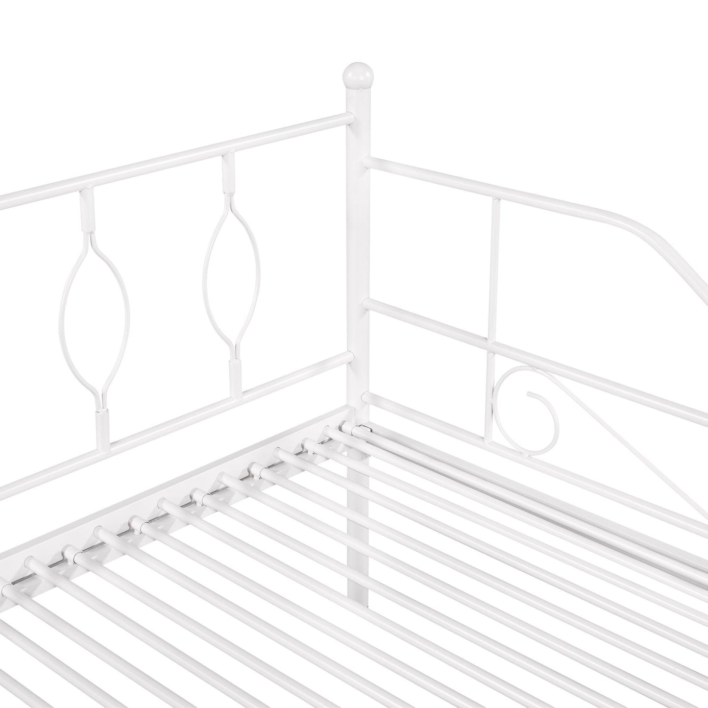 Twin Size Metal Daybed with Trundle Daybed with Slat No Box required White + Iron - FurniFindUSA