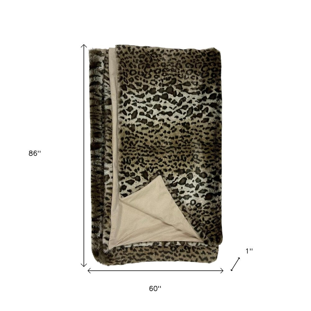 60" X 86" Brown And Dark Brown Leopard Faux Fur Throw Blanket HomeRoots
